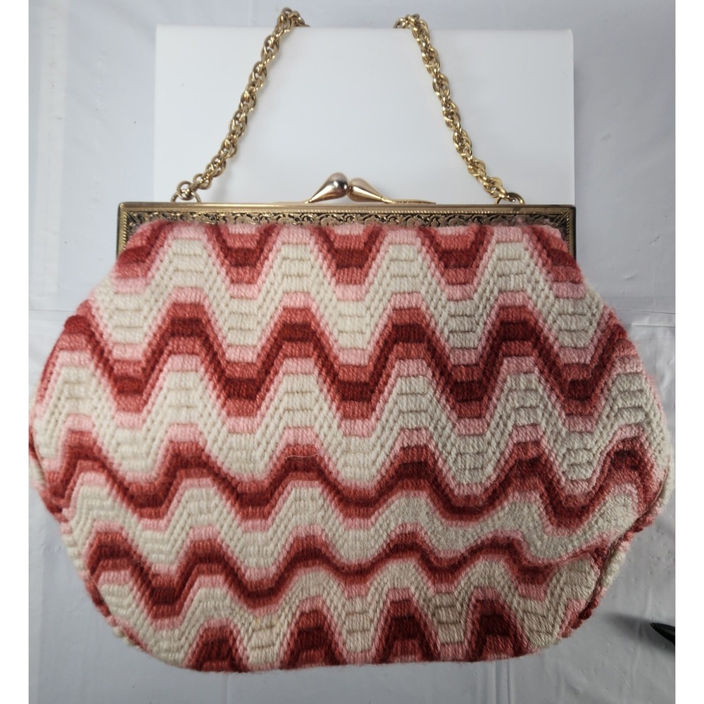 RARE Couture Purse By Lexi Vintage Style Kiss Twist Closure Pink & White Handbag